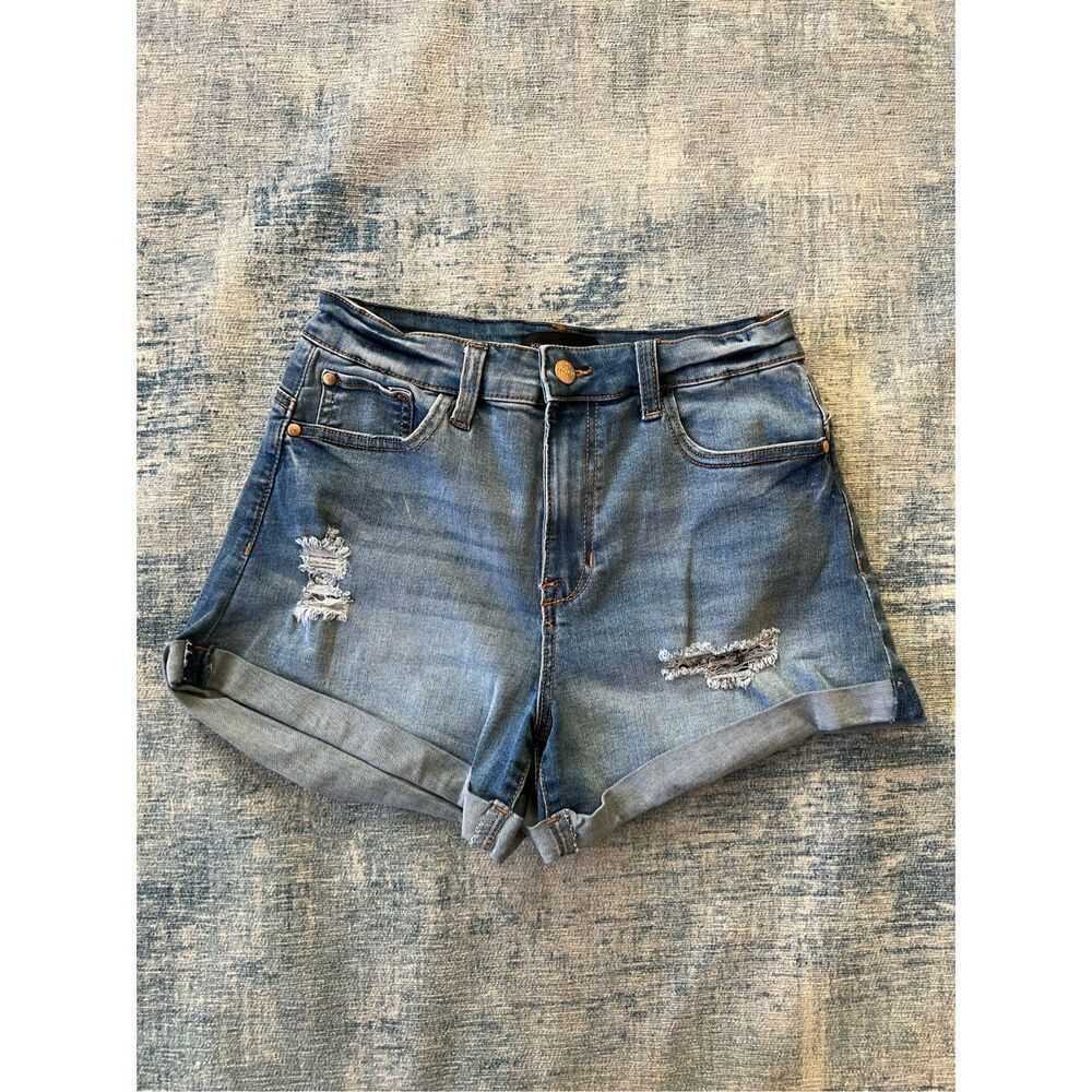 Kendall + Kylie High Rise Cuffed Distressed The Icon Denim Shorts Size 7 / 28